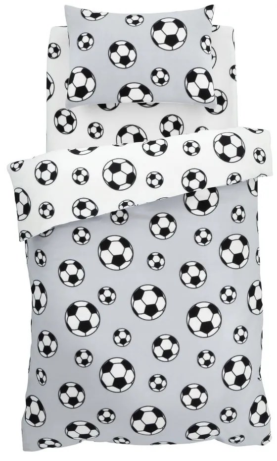 Set copripiumino e federa da bambini grigio chiaro in vello per letto matrimoniale 200x200 cm Football – Catherine Lansfield