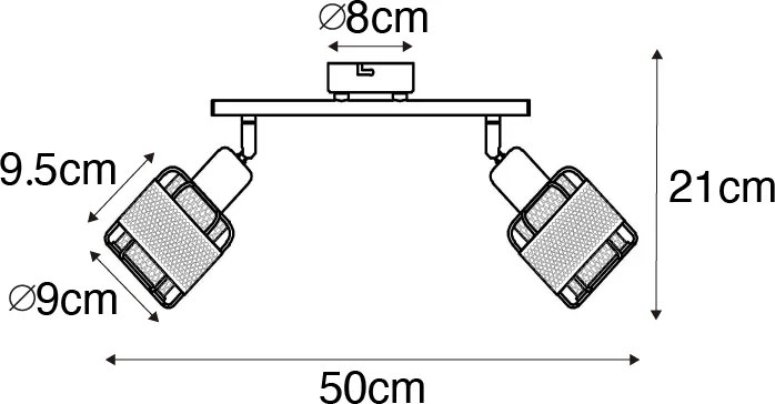 Plafoniera di design nera con oro 2 luci - Noud