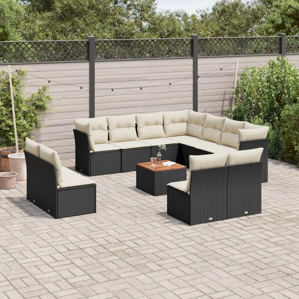 Set divani da giardino 12 pz con cuscini nero in polyrattan