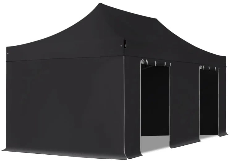 TOOLPORT 3x6 m gazebo pieghevole PVC ignifugo con laterali, PREMIUM acciaio, nero - (600122)