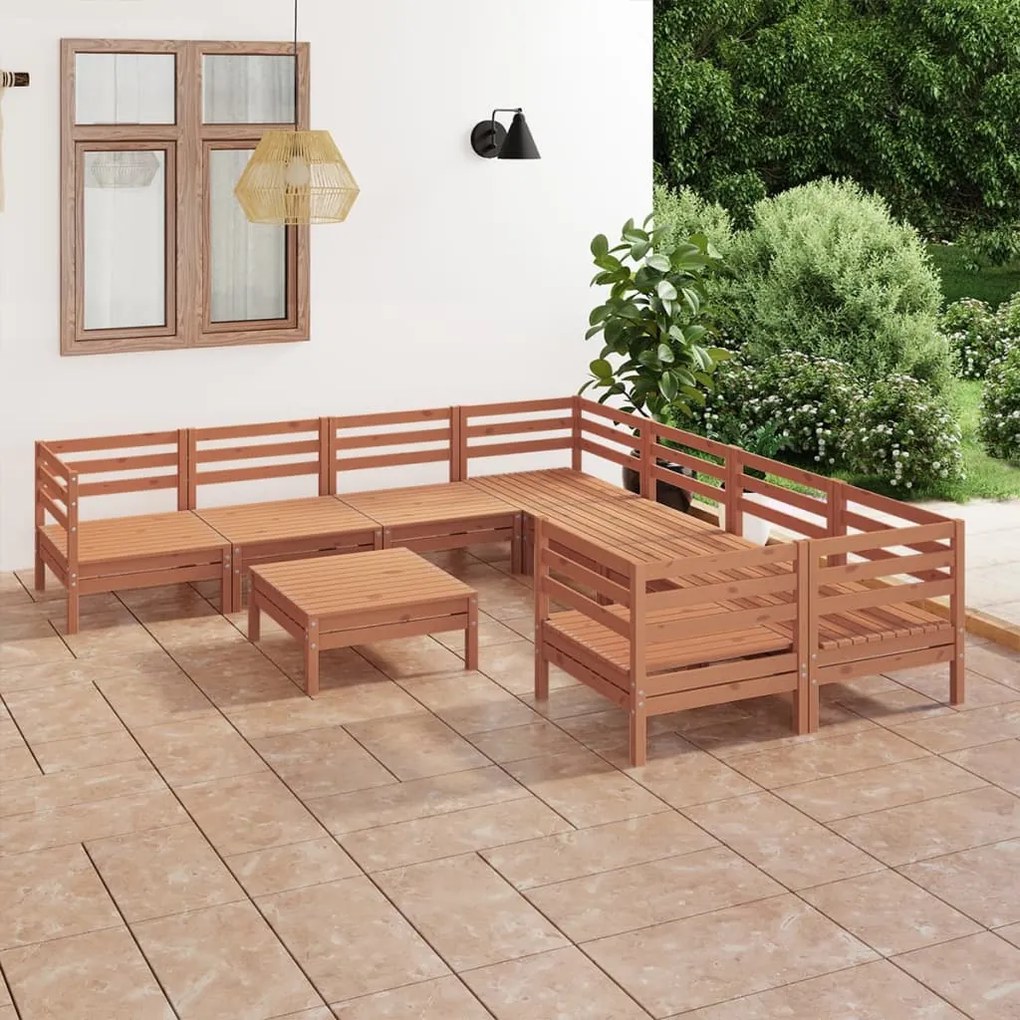 Set Salotto da Giardino 9 pz Miele in Legno Massello di Pino