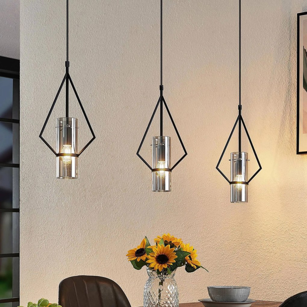 Lampada a sospensione Timasia Lindby, dimmerabile, Nero, Soggiorno / Sala da pranzo, Metallo, Vintage, Lampada a sospensione