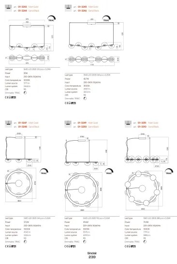 Redo 01-3239 - Applique a LED SINCLAIR LED/6,5W/230V CRI 93 IP21 oro