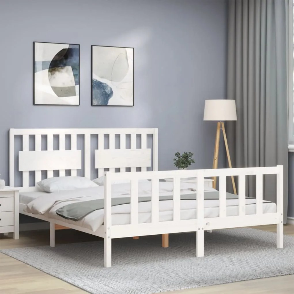 Giroletto con testiera bianco king size in legno massello