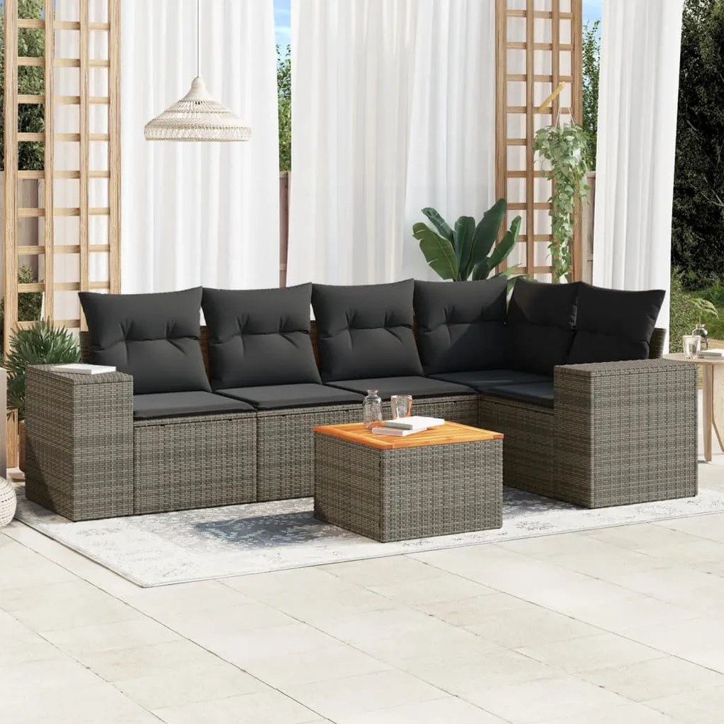 Set divano da giardino 6 pz con cuscini grigio in polyrattan