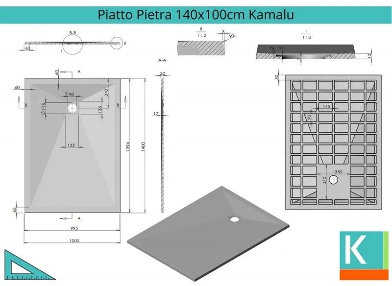 Kamalu - piatto doccia pietra 100x140 colore bianco