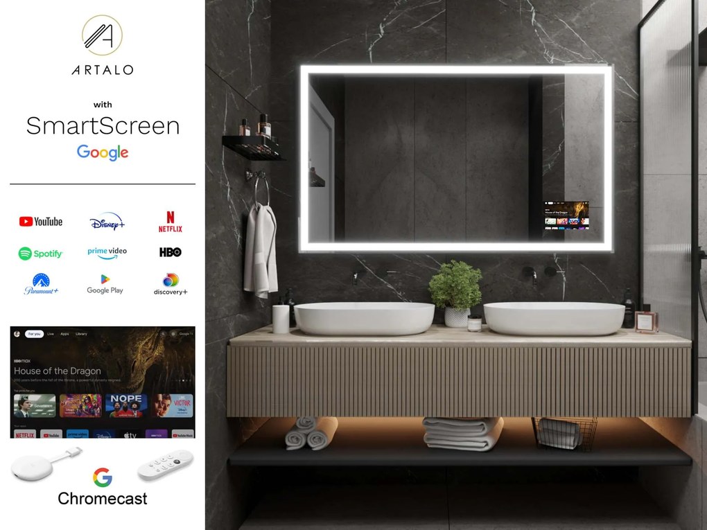 SMART specchio con luminazione M1 premium + SmartScreen with Google Chromecast