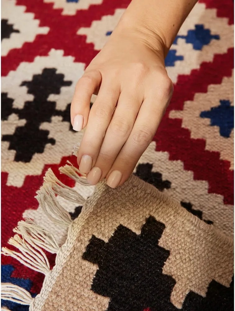 Passatoia rossa in lana reversibile/tessuta a mano 60x190 cm Kamal Rami – Nouristan