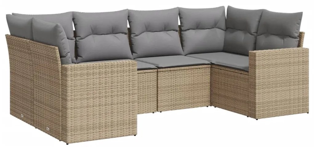 Set divano da giardino 6 pz con cuscini beige in polyrattan