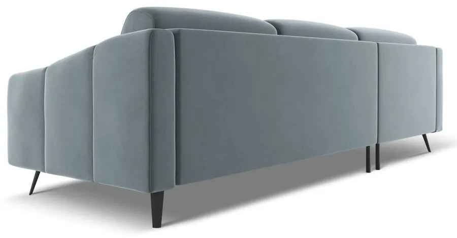 Divano angolare azzurro (con penisola a sinistra) con rivestimento in velluto Nalu – Makamii