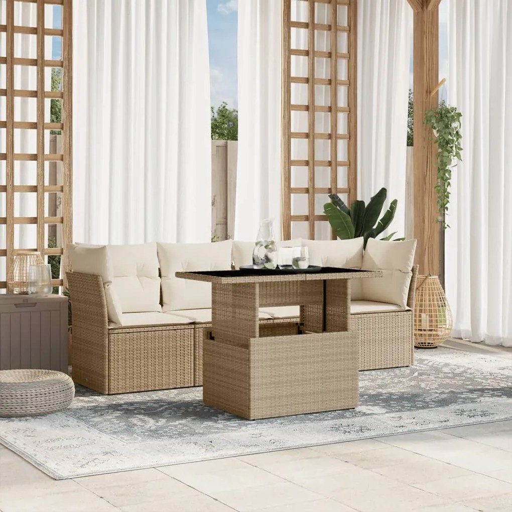 Set divano da giardino 5 pz con cuscini beige in polyrattan