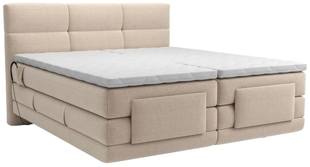 Set letto Boxspring 2x90x200 Beige LODI di PALACIO: Testata trapuntata + Rete relax elet. + Materasso + Topper