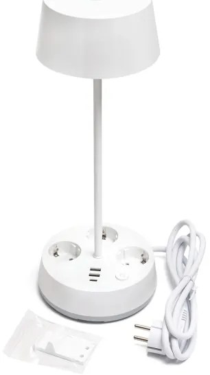 Aigostar - Lampada da tavolo dimmerabile a LED con prese e porta USB, 4,6W/230V, bianca