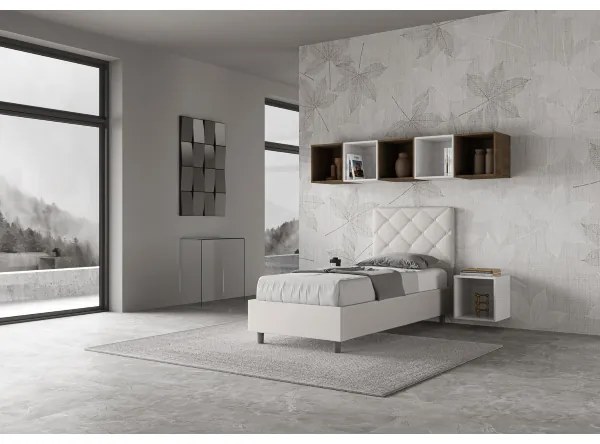 Letto singolo contenitore imbottito 80x200 similpelle bianco Priya