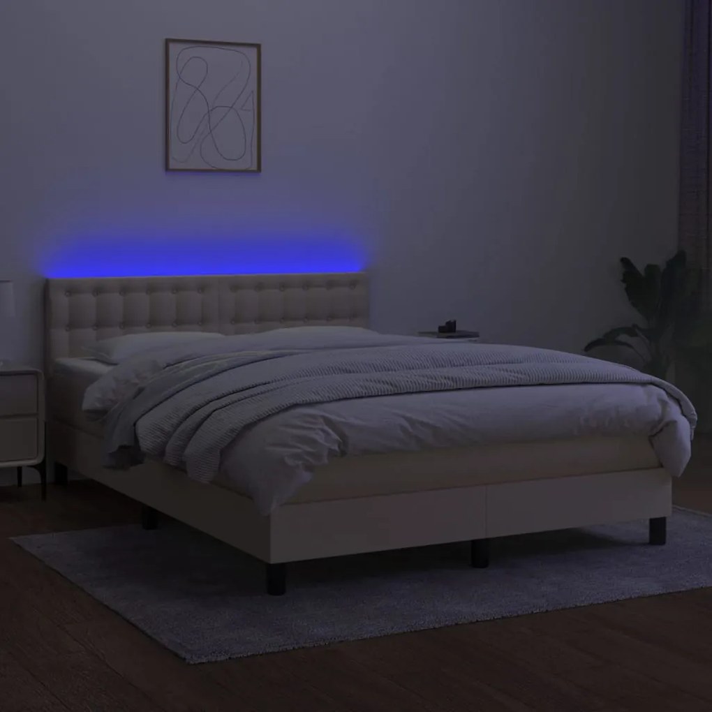 Letto a molle con materasso e led crema 140x190 cm in tessuto