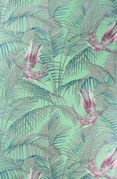 Tapete Sunbird von Osborne & Little - Grass/ Cerise/ Gilver