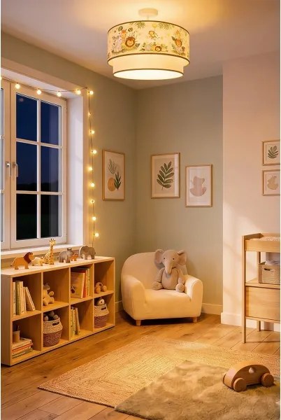 Brilagi-LED Plafoniera per bambini BOBO 1xE27/60W/230V Ø 40 cm crema/verde/giungla