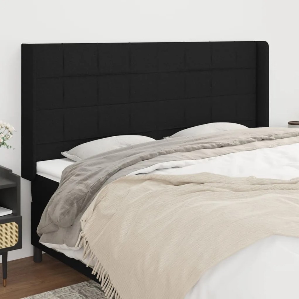Testiera Ad Orecchio Nera 163x16x118/128 Cm İn Tessuto /