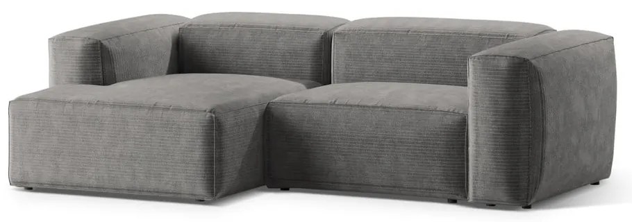 Divano angolare grigio chiaro (con penisola a sinistra/con chaise lounge) con rivestimento in velluto a coste Bergamo – Cosmopolitan Design