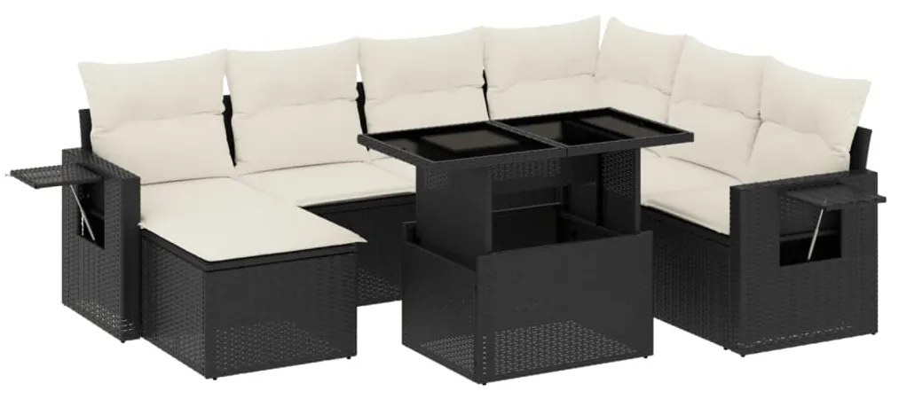 Set divani da giardino 9 pz con cuscini nero in polyrattan