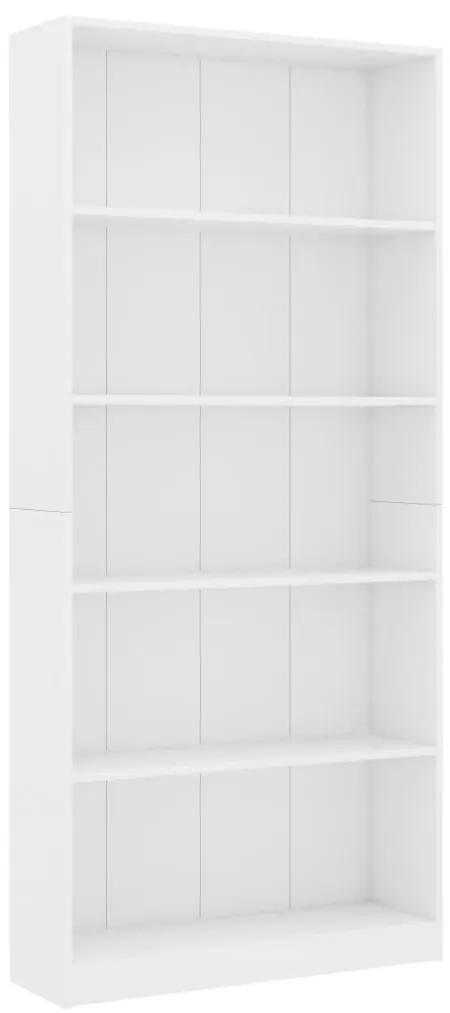 Libreria a 5 ripiani bianca 80x24x175 cm in legno multistrato