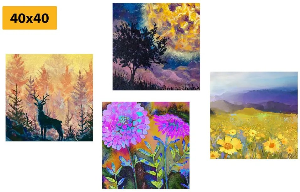 Set di quadri – Imitazione di pittura a olio di cervo in natura