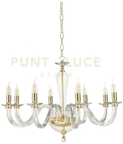 Lampadario ravel 8 luci attacco e14 cristallo e oro d.82cm