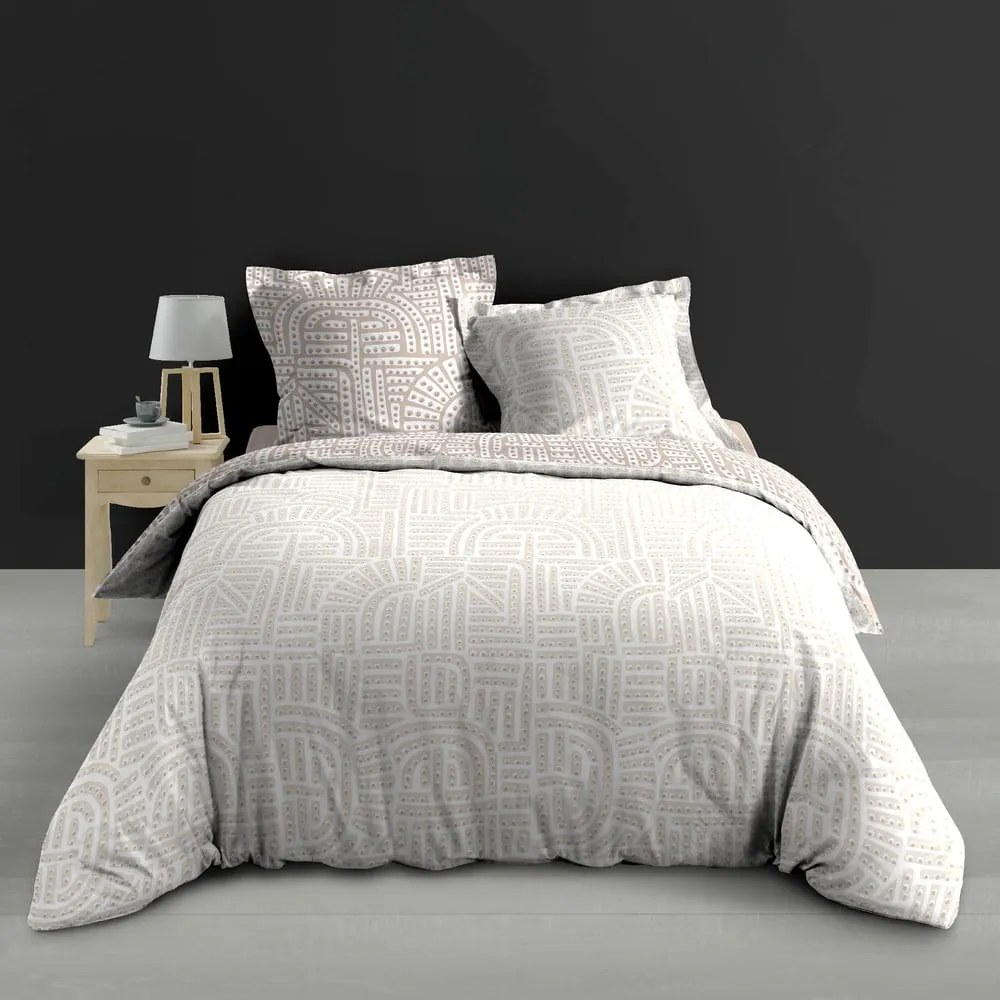 Set copripiumino e federa bianco/beige in percalle di cotone per letto matrimoniale ed esteso 240x220 cm Eliot – douceur d'intérieur
