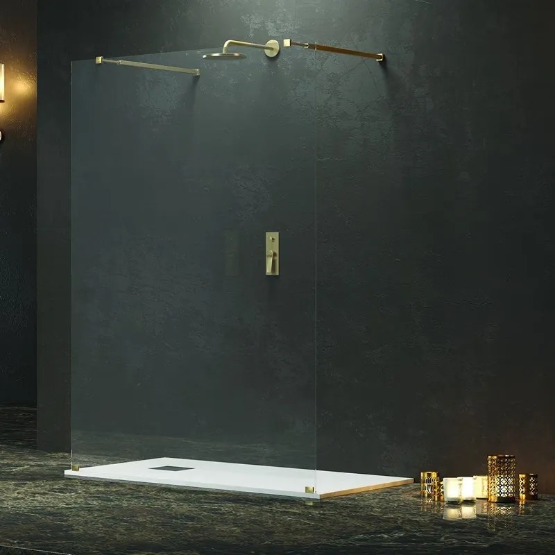 Kamalu - Parete doccia walk-in 140cm finitura oro satinato | KW3000R