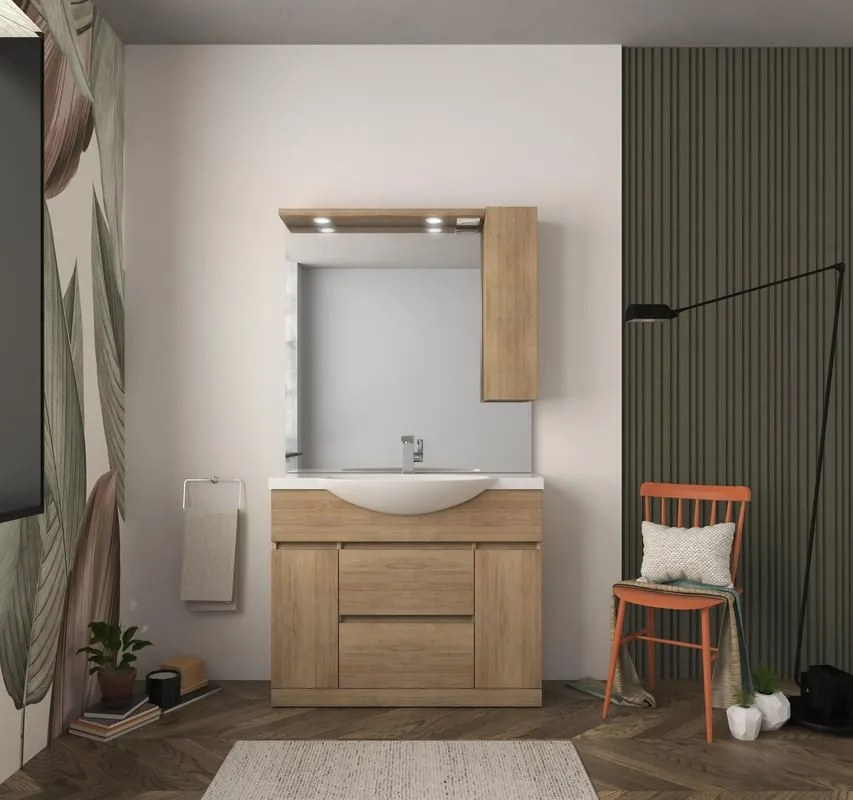 Mobile bagno con lavabo L 100 x H 81 x P 33.5 cm rovere tabacco, 2 ante 1 cassetto per vasca centrale Elise