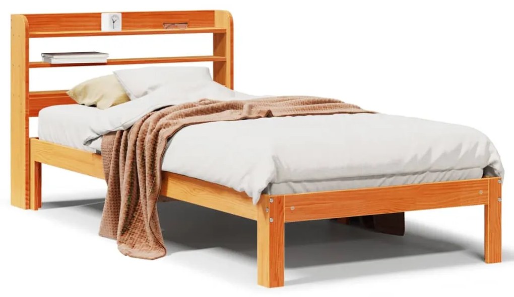 Letto Senza Materasso Marrone Cera 90x190 Cm İn Legno Di Pino /