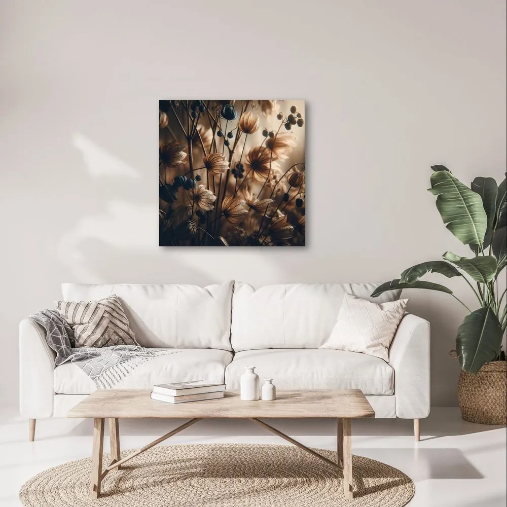 Quadro su tela – Fiori di prato in luce marrone
