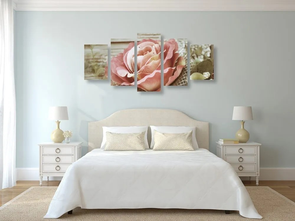 Quadri 5 pezzi – Rosa vintage elegante