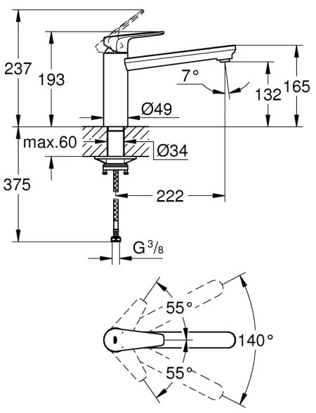 GROHE 31693000 - Miscelatore da cucina BAUEDGE 193 mm, cromo lucido