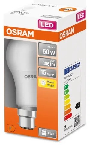 Lampadina LED A60 B22d/8,5W/230V 2700K - Osram