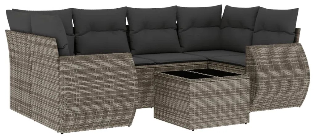 Set Divani da Giardino 7 pz con Cuscini Grigio in Polyrattan