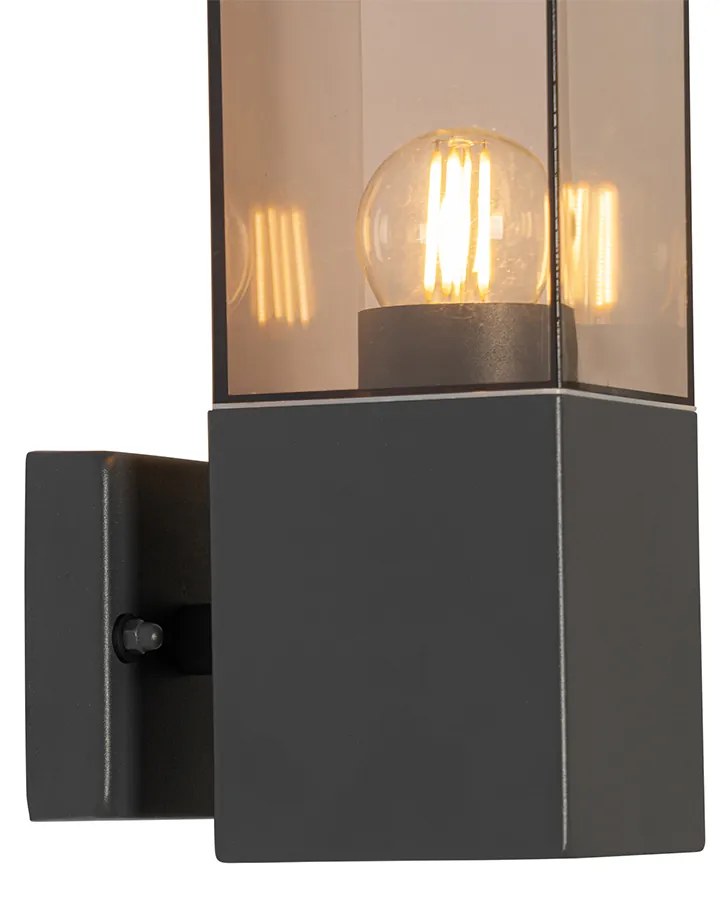 Lampada da parete esterna moderna grigio scuro con vetro fumé - Malios