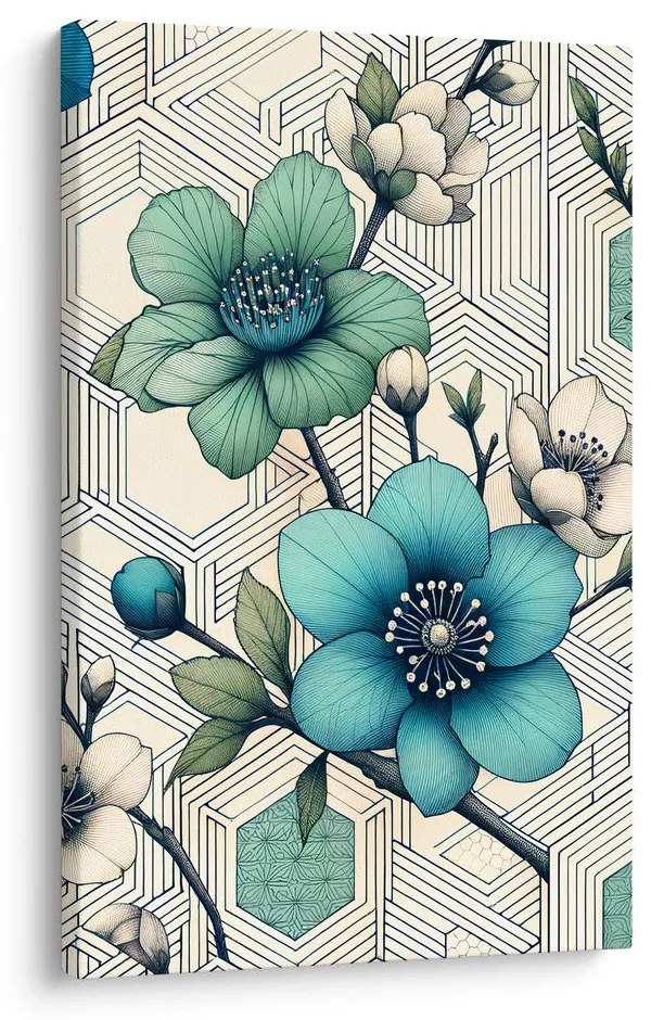 Quadro su tela – Mosaico floreale in toni turchesi