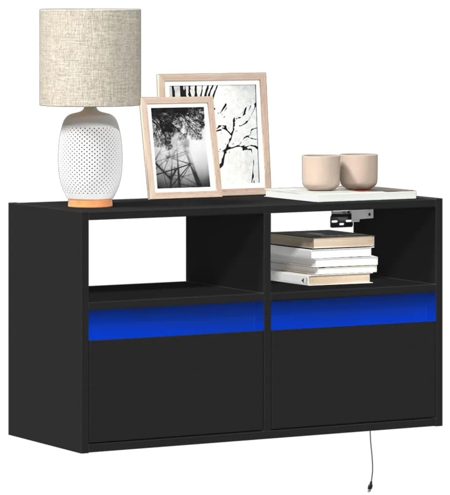 Mobile Tv A Parete Con Luci Led Nero 80x31x45 Cm /