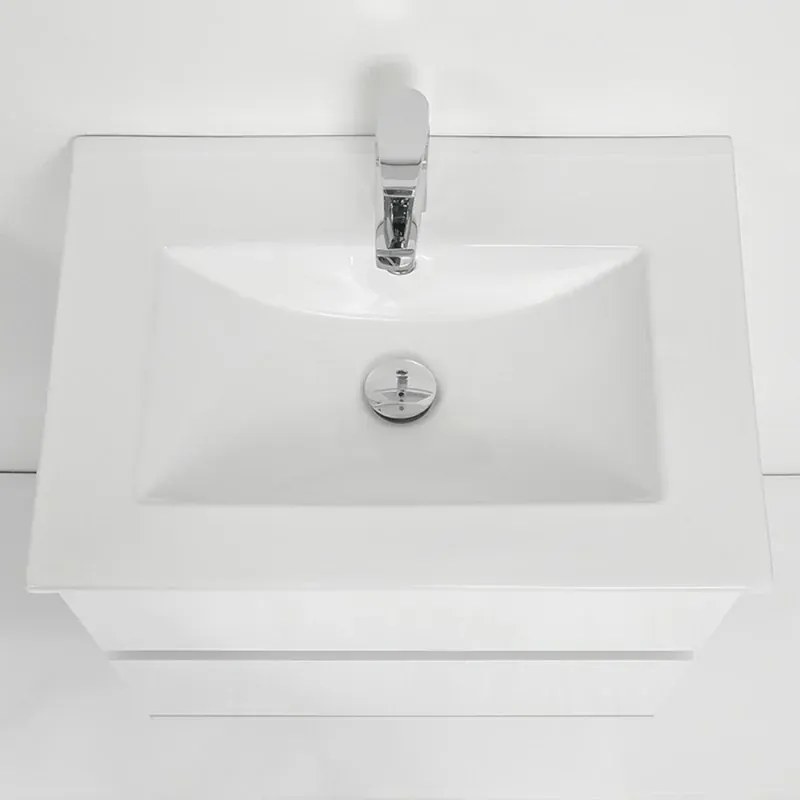 Mobile bagno sospeso 60 cm Duble bianco lucido con lavabo e specchio