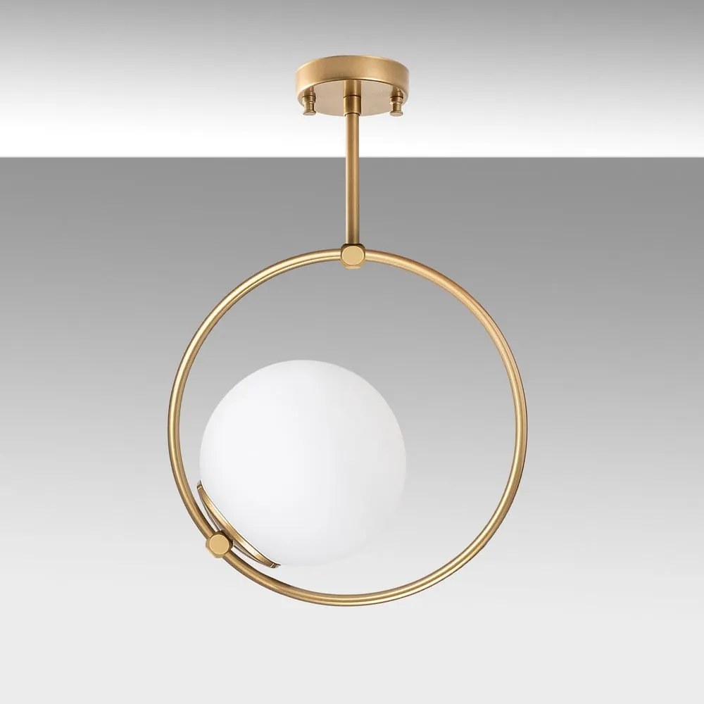 Plafoniera bianca/color ottone con paralume in vetro 39x26 cm Dolunay – Opviq lights