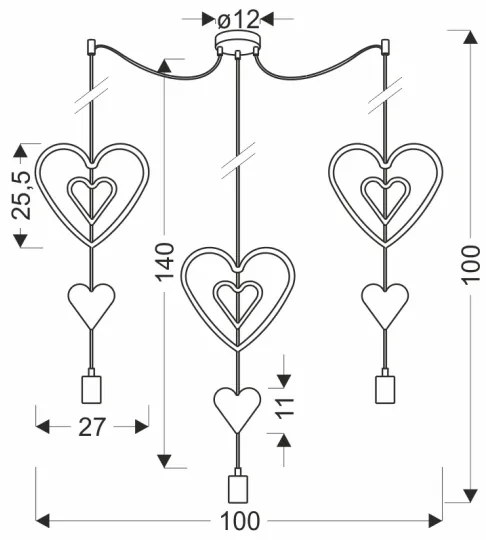 Lampadario sospeso per cameretta TRIO con cavo 3xE27/20W/230V rosa/bianco/grigio