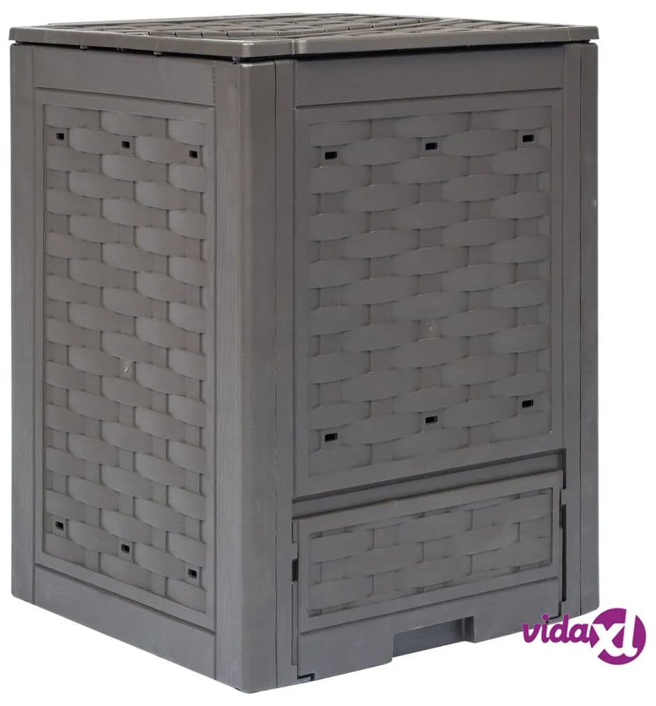 vidaXL Compostiera Giardino Marrone 60x60x83 cm 300 L Rattan Plastica