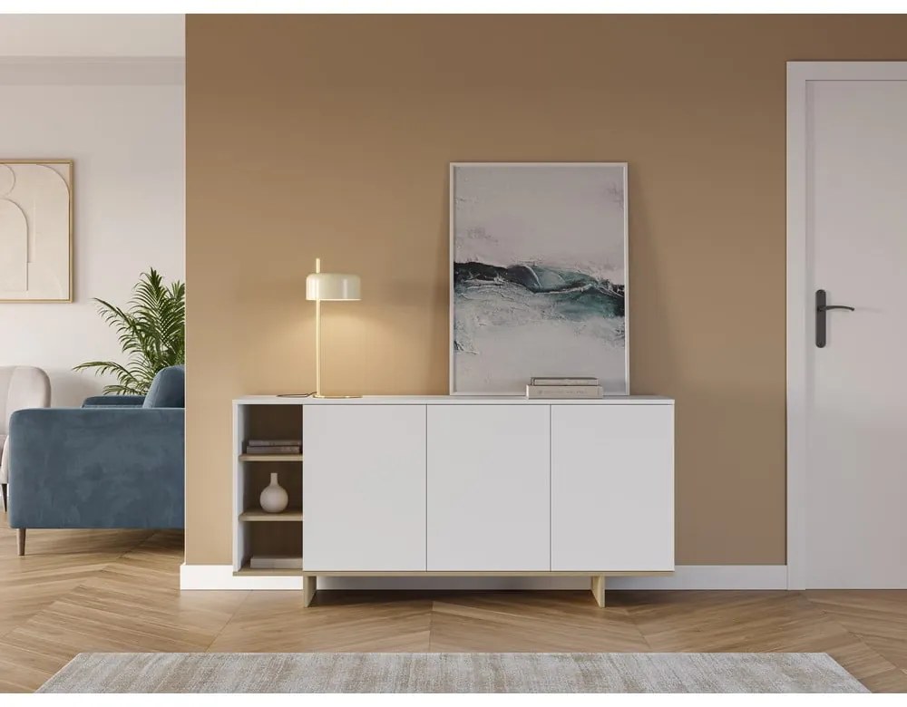 Cassettiera bassa bianca in rovere 170x80 cm Cequoia - Marckeric