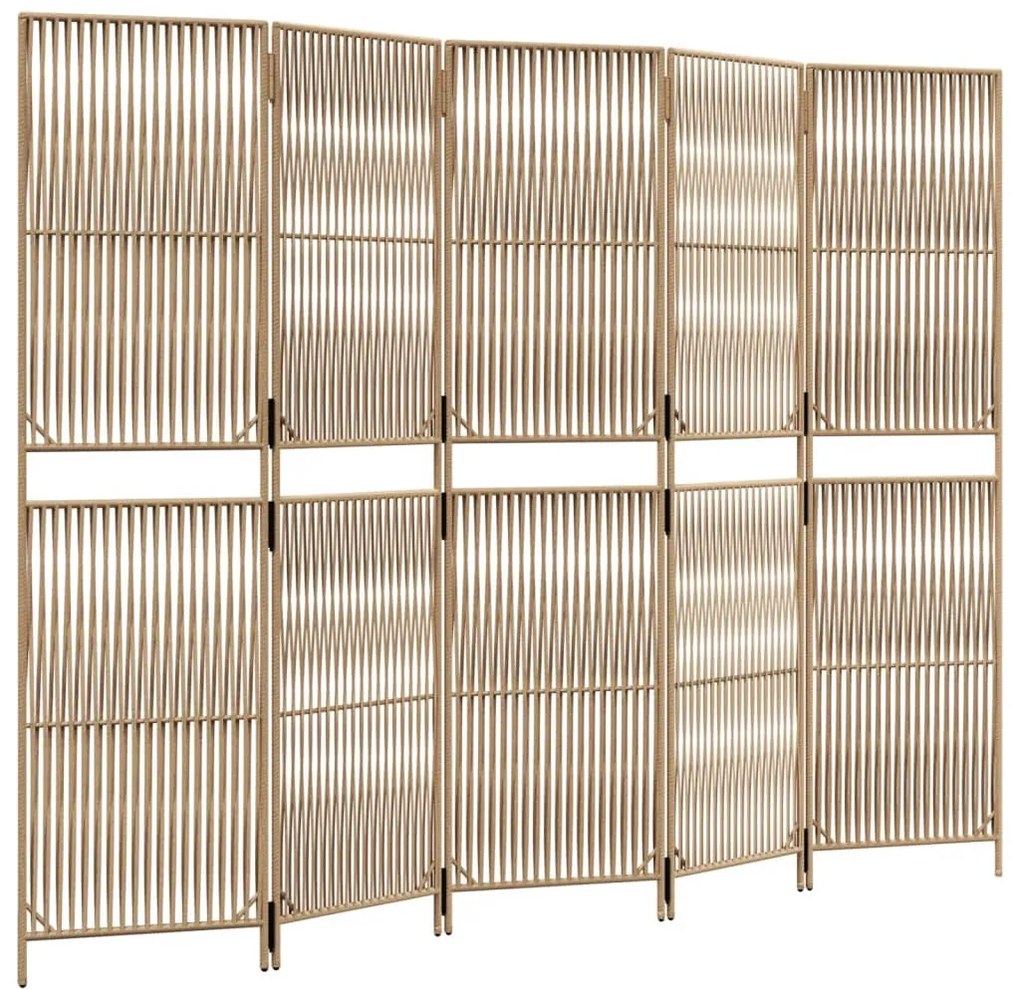 Divisorio per ambienti a 5 pannelli beige in polyrattan