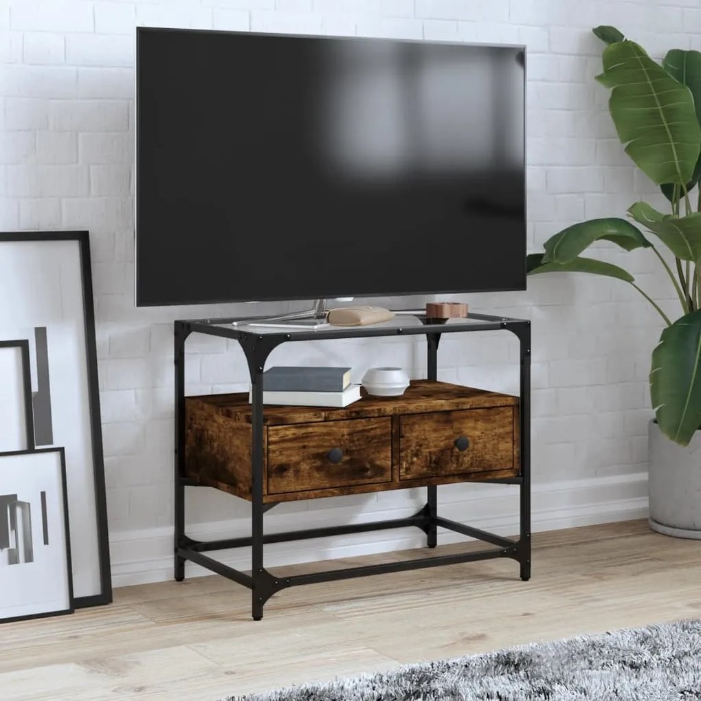 Mobile Tv Piano Vetro Rovere Fumo 60x35x51cm Legno Multistrato /