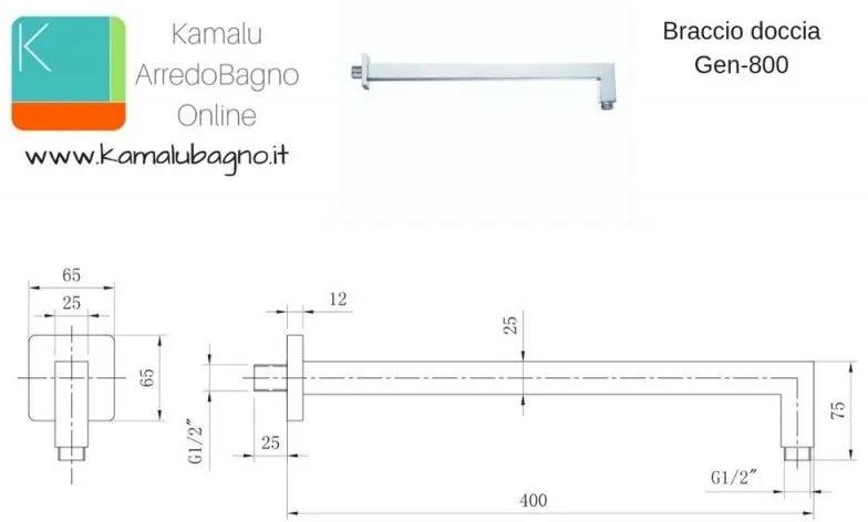 Kamalu - braccio doccia 40cm a parete in acciaio modello gen-800