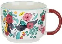 Tazza fiori 570 ml in porcellana bianca e rossa