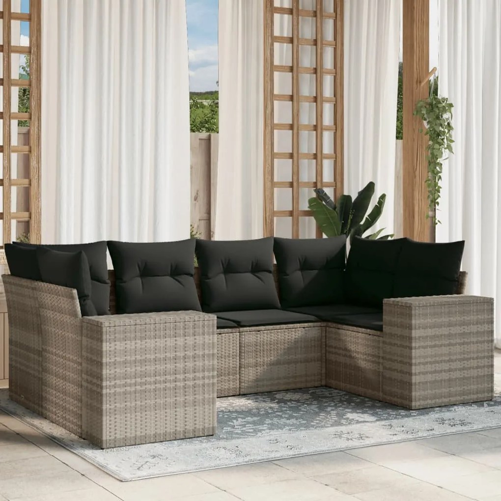 Set divano da giardino 6pz con cuscini grigio chiaro polyrattan