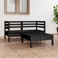 Set Divani da Giardino 3 pz Nero in Legno Massello di Pino 3082396